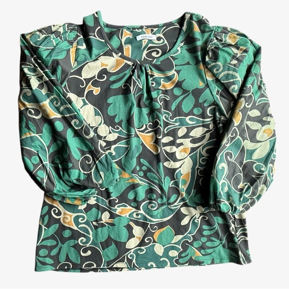 Chico's Tops - CHICO'S FLORAL JERSEY KNIT TOP GREEN BOHO WESTERN 3/4 BALLOON SLEEVE LARGE
